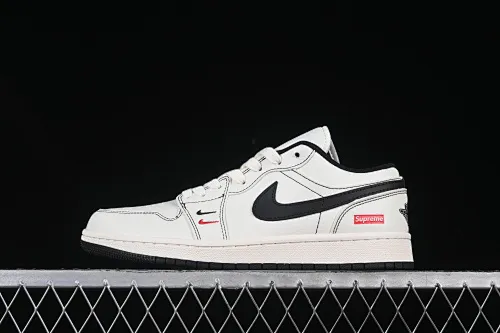 All categories Air Jordan Jordan series basketball shoes Air Jordan 1 Low High-end customized low-top sneakers Air Jordan 1 Low AJ1 Joe 1 Supreme co-branded beige and black double hooks High-end customized low-top retro basketball shoes XX3318-108